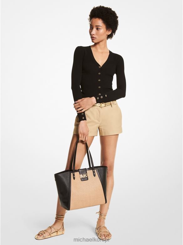 Prążkowany kardigan z domieszką wiskozy zapinany na guziki z logo kobiety Michael Kors czarny LHN66523 odzież