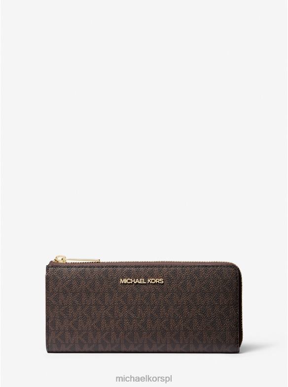 Duży portfel z logo Jet Set Travel, zapinany na zamek błyskawiczny kobiety Michael Kors brązowy LHN661696 Akcesoria