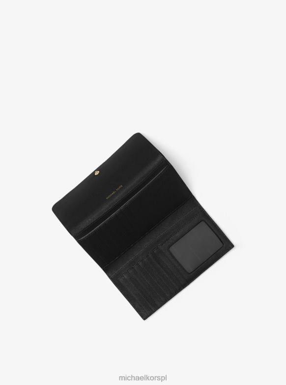 duży portfel składany na trzy części ze skóry żwirowej kobiety Michael Kors czarny LHN661607 Akcesoria