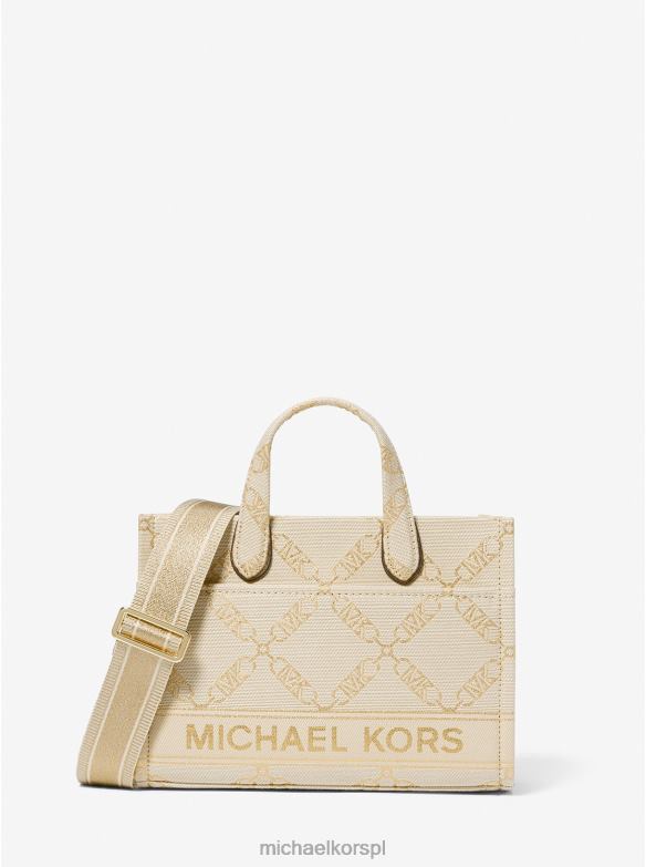 Mała, żakardowa torba listonoszka z logo imperium gigi kobiety Michael Kors bladozłote/naturalne LHN66853 Akcesoria