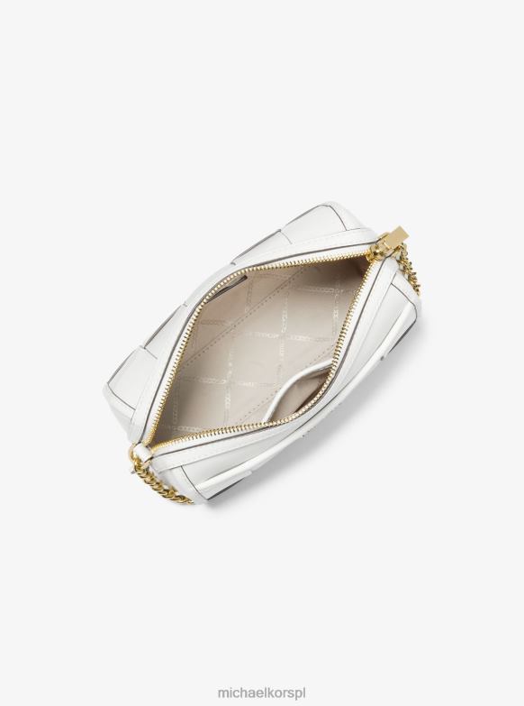 Mała torebka na ramię z tkanej skóry typu jet set kobiety Michael Kors optyczna biel LHN66883 Akcesoria