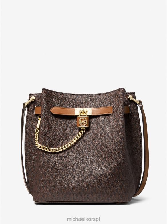 Torba listonoszka z logo Hamilton Legacy, średnie logo kobiety Michael Kors brn/żołądź LHN66696 Akcesoria