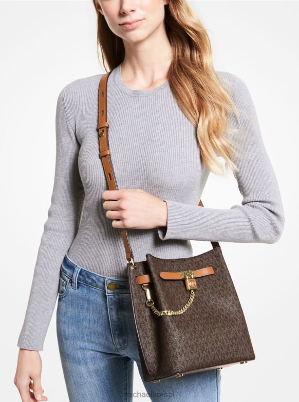 Torba listonoszka z logo Hamilton Legacy, średnie logo kobiety Michael Kors brn/żołądź LHN66696 Akcesoria