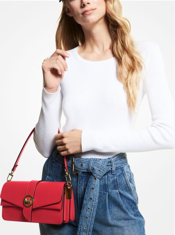 Torebka na ramię Greenwich ze skóry saffiano średniej wielkości kobiety Michael Kors karmazynowy LHN66921 Akcesoria