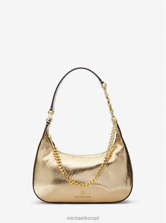 Mała metaliczna torba na ramię Piper ze skóry z tłoczonym wzorem węża kobiety Michael Kors blade złoto LHN661317 Akcesoria
