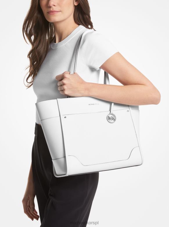 Duża, skórzana torba Harrison kobiety Michael Kors optyczna biel LHN661094 Akcesoria