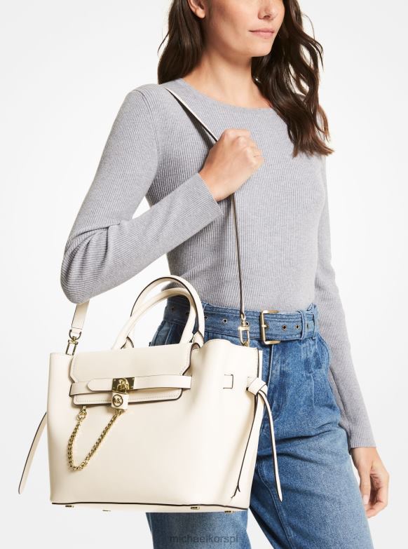 Duża skórzana torba Hamilton Legacy z paskiem kobiety Michael Kors To krem LHN661470 Akcesoria