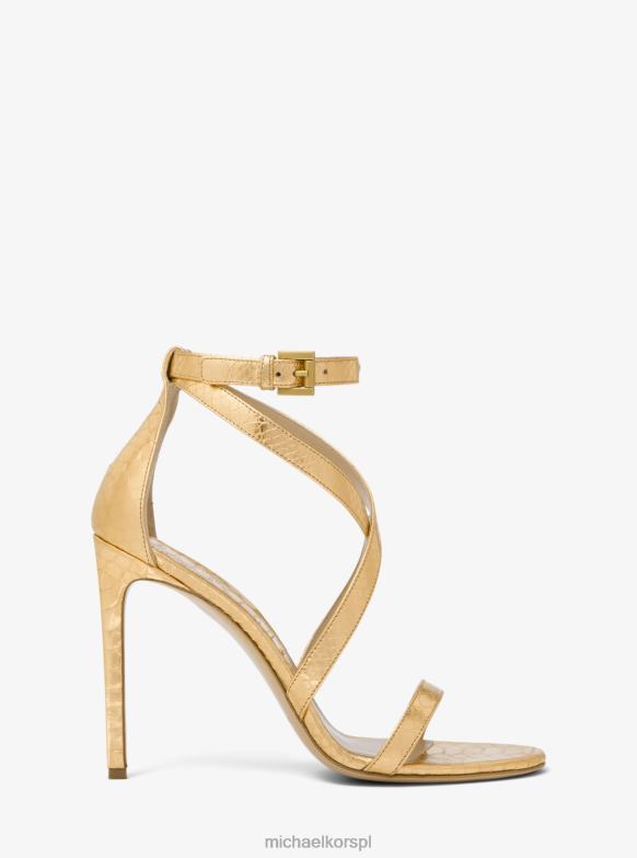 Kolekcja Ingrid Metaliczne sandały ze skóry tłoczonej w kształcie pytona dla obu płci Michael Kors antyczny mosiądz LHN663866 buty