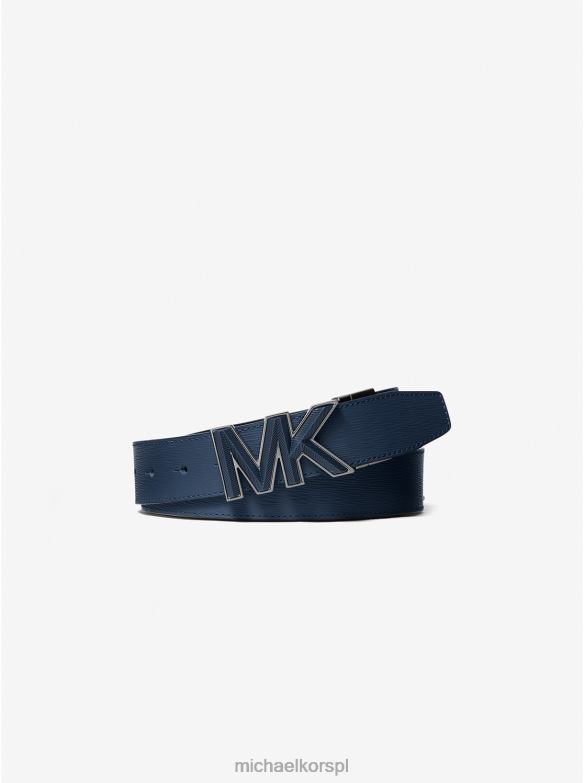 Skórzany pasek z klamrą z logo mężczyźni Michael Kors marynarka wojenna LHN663314 Akcesoria