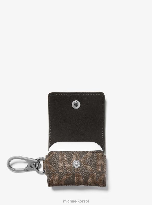 Etui ze skóry żwirowej i klipsem z logo na słuchawki Apple AirPods mężczyźni Michael Kors brązowo-czarny LHN663361 Akcesoria