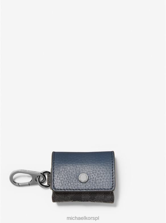 Etui ze skóry żwirowej i klipsem z logo na słuchawki Apple AirPods mężczyźni Michael Kors granatowy/czarny LHN663363 Akcesoria