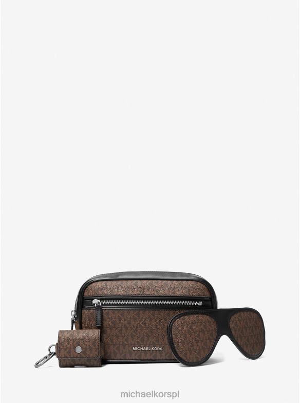 Zestaw upominkowy podróżny z logo 3 w 1 mężczyźni Michael Kors brązowo-czarny LHN663339 Akcesoria