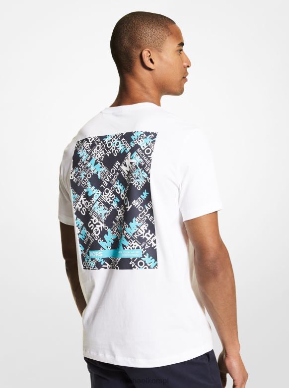 Bawełniana koszulka z rozproszonym logo mężczyźni Michael Kors biały LHN663008 odzież