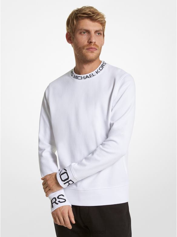 Sweter z domieszką bawełny z taśmą z logo mężczyźni Michael Kors biały LHN662972 odzież