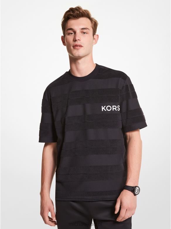 T-shirt frotte z logo w paski mężczyźni Michael Kors czarny LHN663000 odzież