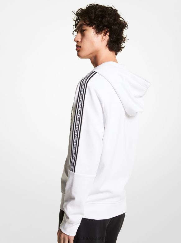 Zapinana na zamek bluza z kapturem z mieszanki bawełny i taśmy z logo mężczyźni Michael Kors biały LHN662933 odzież