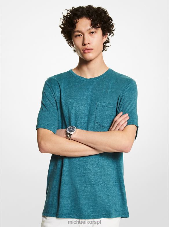 lniana koszulka z kieszeniami mężczyźni Michael Kors turkusowy Nassau LHN663010 odzież