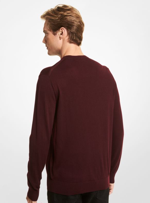 sweter z wełny merynosów mężczyźni Michael Kors głęboki rubin LHN663048 odzież