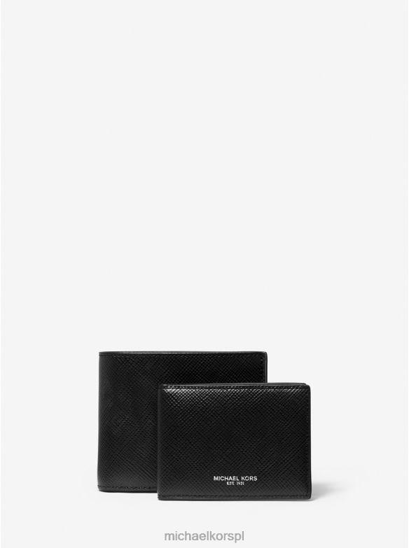 Portfel składany ze skóry krzyżowej Harrison z etui mężczyźni Michael Kors czarny LHN663198 Akcesoria