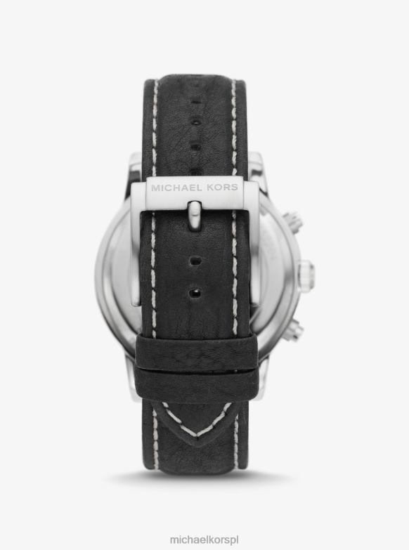ponadgabarytowy zegarek Hutton w kolorze srebrnym i skórzanym mężczyźni Michael Kors czarny LHN663286 Akcesoria